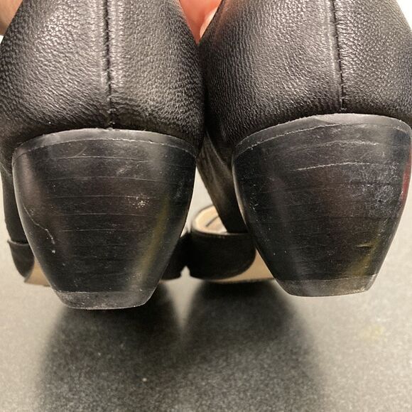 All Black the Brand Anthropologie Black Leather Cut Out Peep Toe Mary Jane Heels - Picture 12 of 12